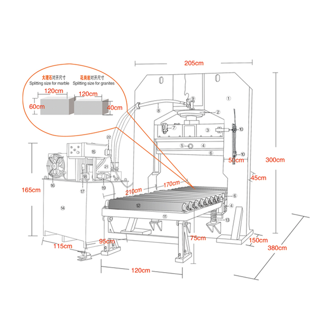Máquina hidráulica para dividir granito