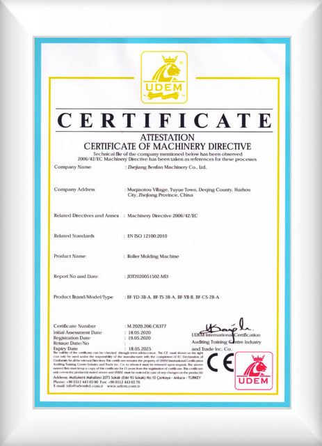 Certificado para proveedor comercial de máquinas cortadoras de piedra